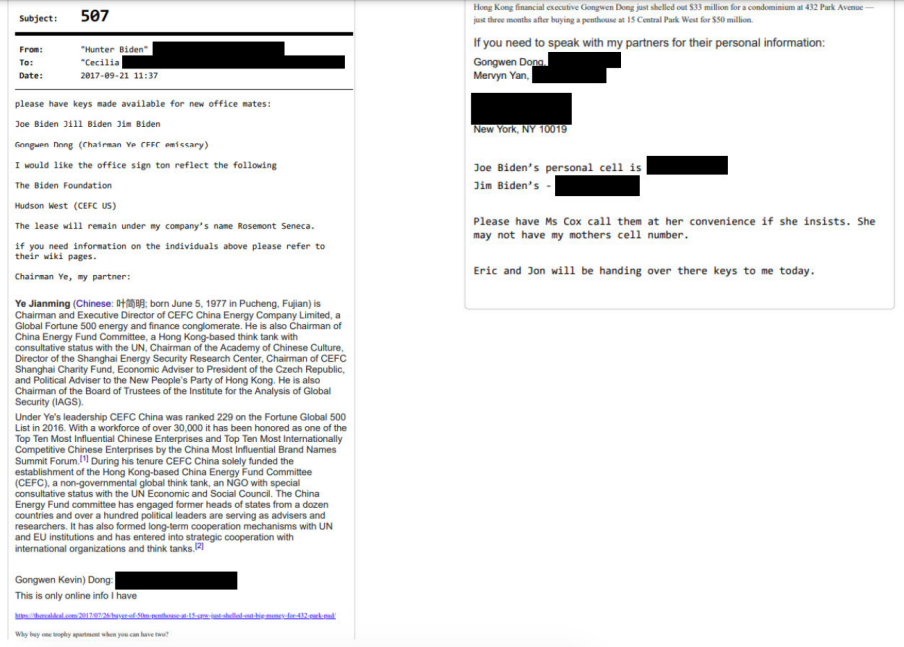 E-mail from R. Hunter Biden arranging office space for the shared enterprise of Hudson West / CEFC